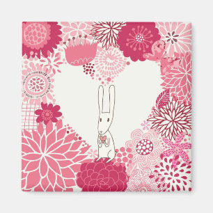 Aimant Arrière - plan floral romantique avec le lapin