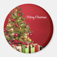 Arrière - plan Rouge Avec Arbre De Noël Décoratif