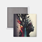 Aimant Art abstrait boho avec visage de fille (Recto/Verso)