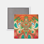 Aimant Art abstrait fractal de hibou rouge (Recto/Verso)