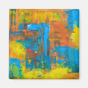 Aimant Art Abstrait Multicolore Orange Abstrait Acrylique