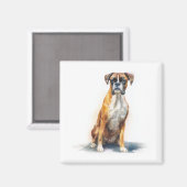 Aimant Art aquarelle de chien Boxer (Recto/Verso)