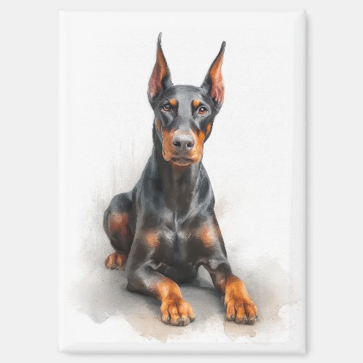 Aimant Art aquarelle Doberman (Recto)