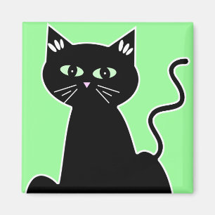 Aimant Art aux yeux verts de bande dessinée de chat noir