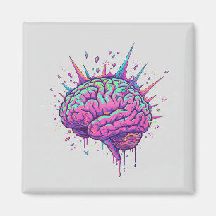Aimant Art Cyberpunk Neuroépicé   Cerveau Néon Rose 