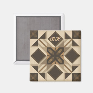 Aimant art de bloc de patchwork géométrique vintage monog