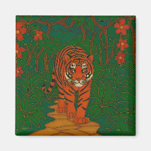 Aimant Art de cloisonné Tigre sur le chemin de la jungle