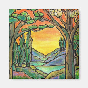Aimant ART de conception en verre souillé de paysage de