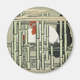 Aimant Art de coq japonais vintage derrière une clôture e