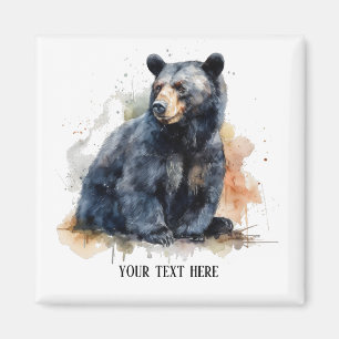 Aimant Art de la forêt à l'aquarelle Ours noir, personnal