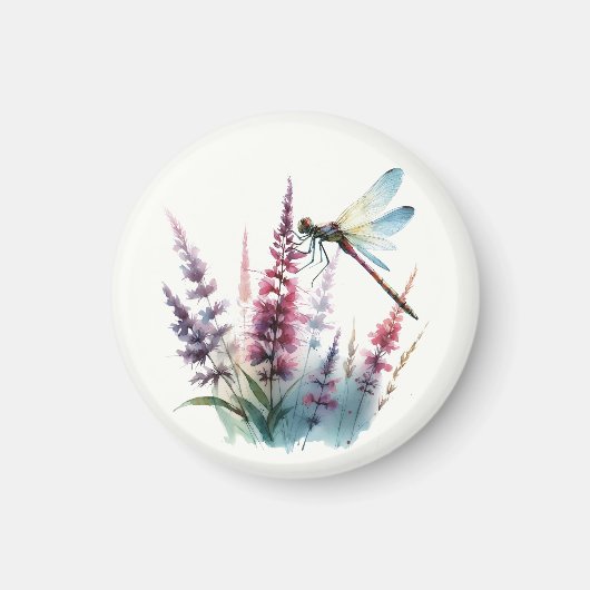 Aimant Art de la nature de libellule à l'aquarelle Fleur  (Devant)