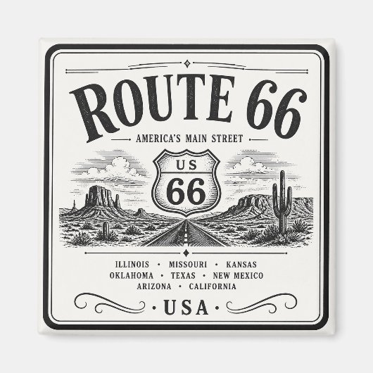 Aimant Art de la route 66 vintage (Devant)