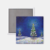 Aimant Art de Noël amusant arbres colorés peinture origin (Recto/Verso)