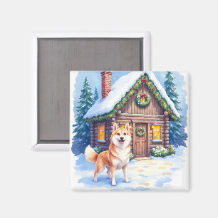 Aimant Art de Noël Cabane en rondins rustique Chinook