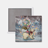Aimant Art de Noël d'elfe chevauchant un ours polaire (Recto/Verso)