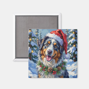 Aimant Art de Noël d'hiver Berger Australien Merle