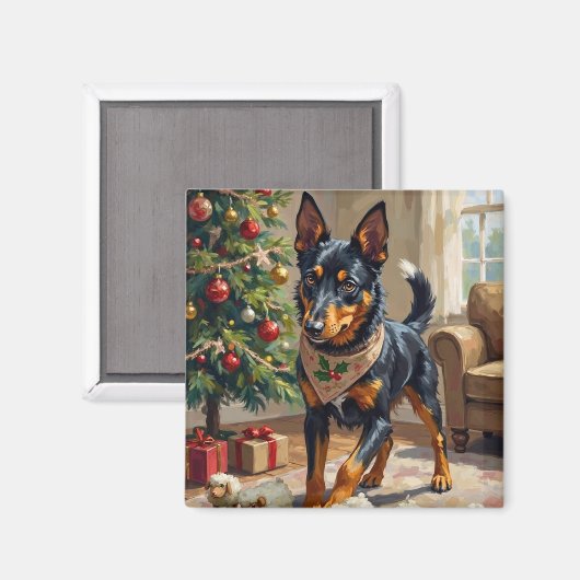 Aimant Art de Noël sur le thème du berger Australien Kelp (Recto/Verso)