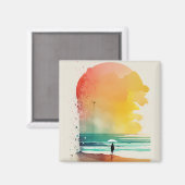 Aimant Art de plage abstrait Marche dans les vagues  (Recto/Verso)