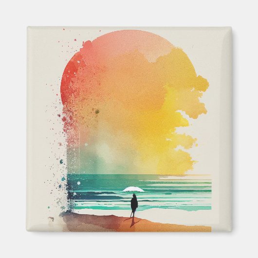 Aimant Art de plage abstrait Marche dans les vagues  (Devant)