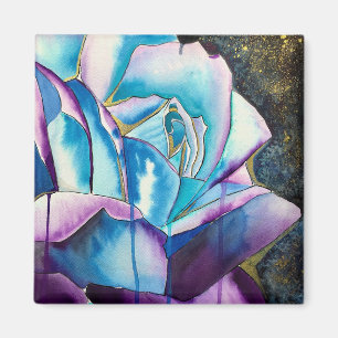 Aimant Art de rose à l'aquarelle gothique violet bleu
