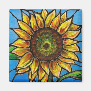 Aimant Art de tournesol et de papillon--style en verre