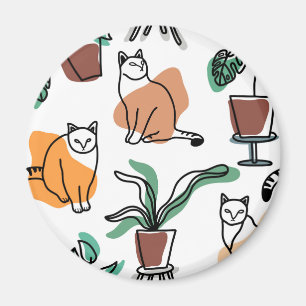 Aimant Art de trait dessin chats et fleurs
