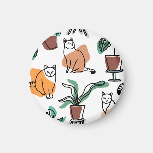 Aimant Art de trait dessin chats et fleurs (Devant)