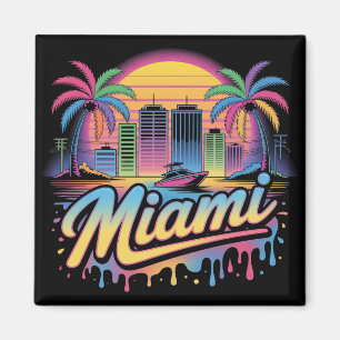 Aimant Art de voyage vaporwave rétro coloré Miami