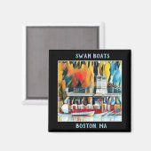 Aimant Art Déco Boston Swan Boats sur arrière - plan noir (Recto/Verso)