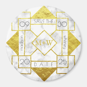 Aimant Art Déco Enregistrer la date Marbre blanc Gold Foi