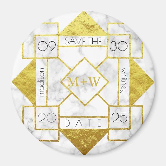 Aimant Art Déco Enregistrer la date Marbre blanc Gold Foi (Devant)