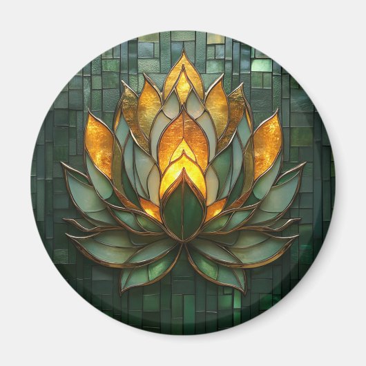 Aimant Art Déco Gold Lotus Green Tilework Imprimer (Devant)