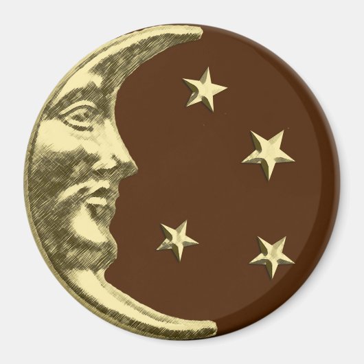 Aimant Art Déco Lune et Étoiles - Chocolat Brown & Or (Devant)