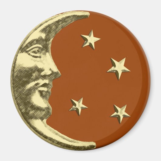 Aimant Art Déco Lune et Etoiles - Rust Brown et or (Devant)