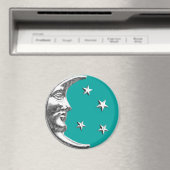 Aimant Art Déco Lune et Etoiles - Turquoise & Argent (In Situ (Lave-vaisselle))