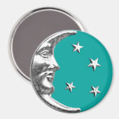 Aimant Art Déco Lune et Etoiles - Turquoise & Argent (Recto/Verso)