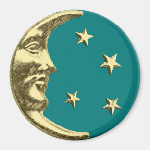 Aimant Art Déco Lune et Etoiles - Turquoise et or