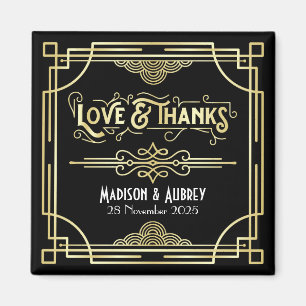 Aimant Art Déco Mariage Amour & Merci Gold Black Faveur