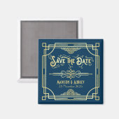 Aimant Art Déco Mariage Elegant Gold Blue Enregistrer la  (Recto/Verso)