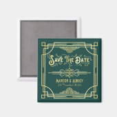 Aimant Art Déco Mariage Elegant Gold Green Enregistrer la (Recto/Verso)