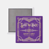 Aimant Art Déco Mariage Elegant Gold Purple Enregistrer l (Recto/Verso)