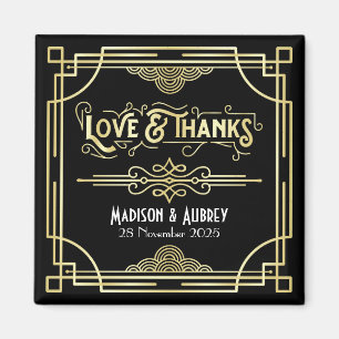 Aimant Art Déco Mariage Love & Merci Gold Black Faveur
