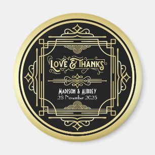 Aimant Art Déco Mariage Love & Merci Gold Black Faveur