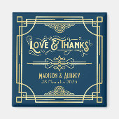 Aimant Art Déco Mariage Love & Thanks Gold Blue Favor (Devant)