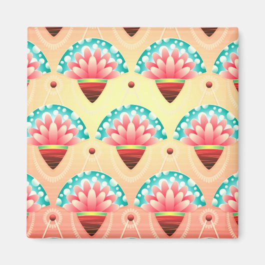 Aimant Art déco pêche turquoise or motif floral (Devant)