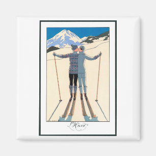 Aimant Art Déco vintage, Amants dans la neige par George 
