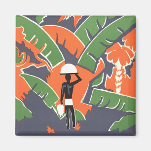 Aimant Art Déco vintage de voyage, indigène dans la jungl