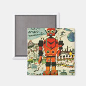 Aimant Art d'impression robotique asiatique rétro (Recto/Verso)