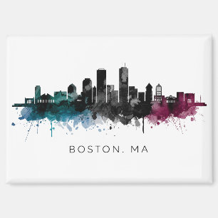 Aimant Art du Massachusetts Aquarelle de la skyline de