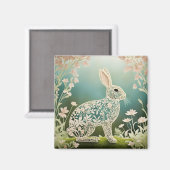 Aimant Art du printemps du lapin à fleurs blanches (Recto/Verso)